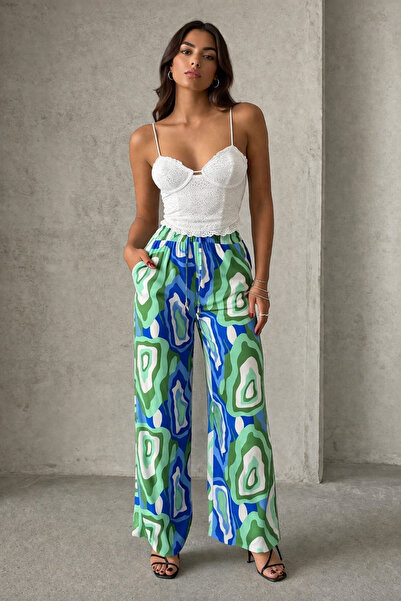 İLKCET MODA Γυναικείο παντελόνι βισκόζης με μοτίβο με φαρδύ πόδι