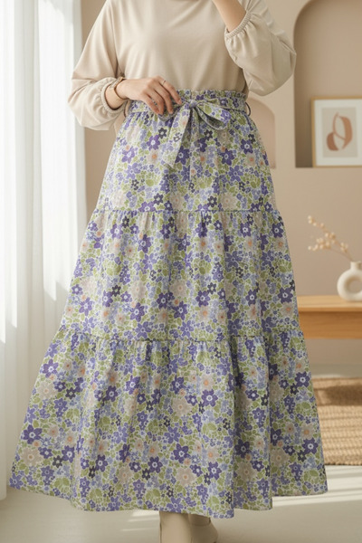 Modamorfo Φούστα με ζώνη στη μέση και λουλουδάτα σχέδια - μωβ