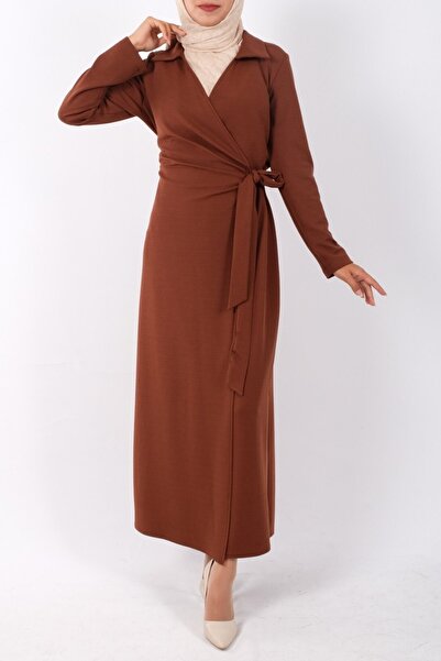 Modamorfo Φόρεμα με διπλό δέσιμο μπροστά και στο πλάι - καφέ