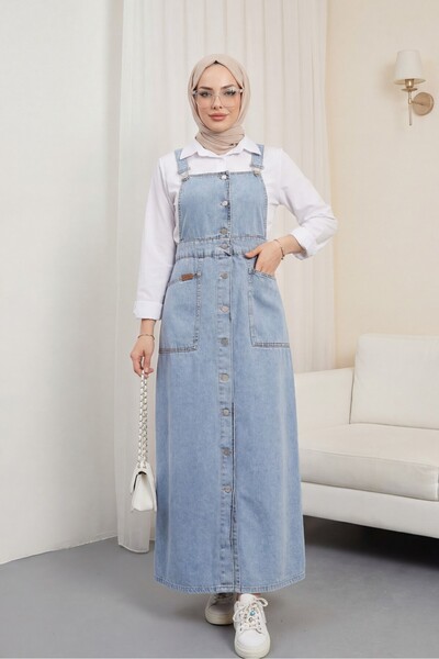 Modamorfo Τζιν σαλοπέτα με κουμπιά και διπλές τσέπες - Μπλε χρώμα