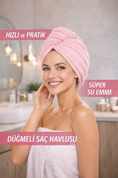 CHIZGY Πετσέτα μαλλιών σε σκόνη με κουμπί μικροϊνών