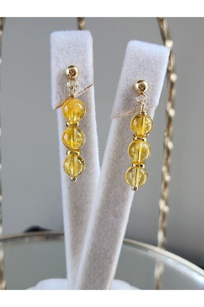 Home Citrine Stone Steel Ball Earrings