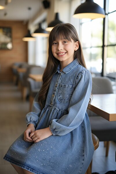 QUB CLUB Κοριτσίστικο Φόρεμα Τζιν με Πέτρες στις Τσέπες για τις Γιορτές