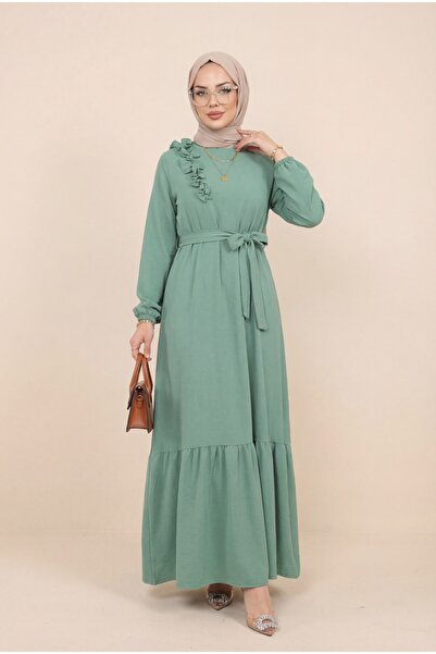 Modamorfo Φόρεμα Ayrobin με βολάν, πέτρινη λεπτομέρεια, φούστα και ζώνη -çağl...