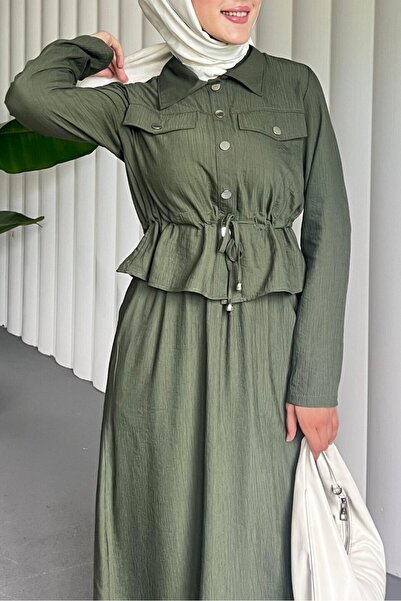 Modamorfo Φόρεμα Gile με μεταλλικά κουμπιά και δέσιμο στη μέση -χακί