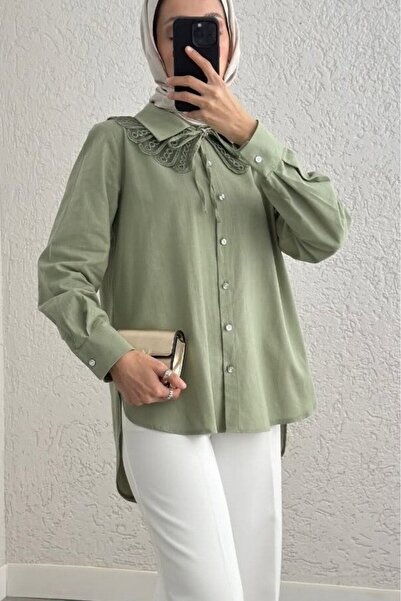 Modamorfo Πουκάμισο με λεπτομέρεια στο γιακά και μακρύ κουμπί στην πλάτη -çağ...