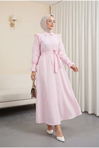 Modamorfo Φόρεμα με κουμπιά μπροστά, λεπτομέρειες από δαντέλα και ζώνη - σε χ...