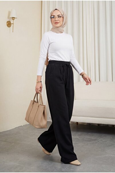 Modamorfo Τζιν παντελόνι με ελαστική μέση και τσέπη - μαύρο