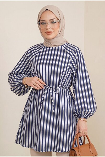 Modamorfo Τουνίκ με μανίκια μπαλόνι και ρίγες, με λεπτομέρεια στη μέση - λακα...