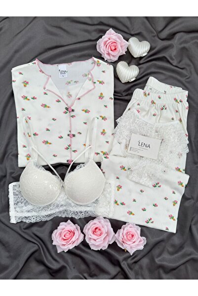 Lena Homewears Γυναικείο σετ πιτζάμες με εσώρουχα, υφασμάτινο σχέδιο Oslo, κο...