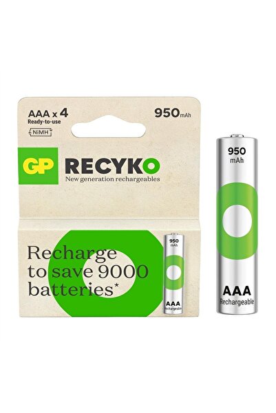 GP Recyko 950Mah Ni-MH AAA Şarjlı İnce Kalem Pil 4'Lü Paket