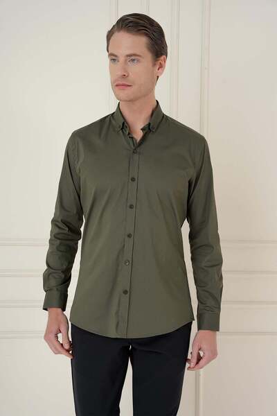 Efor Men's Slim Fit Buttoned Collar Flexible Classic Khaki Shirt Gk 746