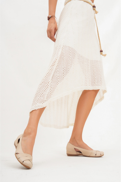 Deripabuc Γνήσιο δέρμα μπεζ γυναικείες δερμάτινες μπαλαρίνες TRC-4000