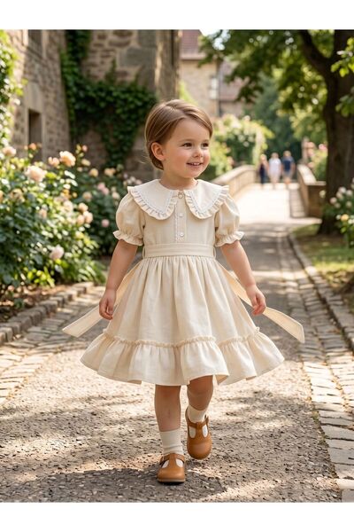 Cherrys Bebek Fistolu Keten Kız Çocuk Elbise