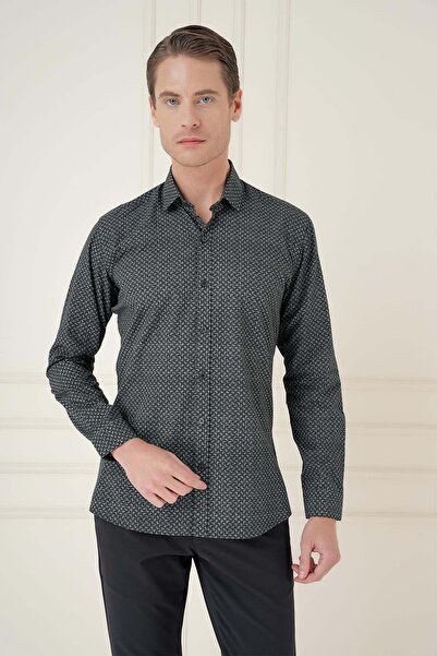 Efor Erkek Slim Fit Baskılı %100 Pamuklu Spor Lacivert Gömlek G 1588