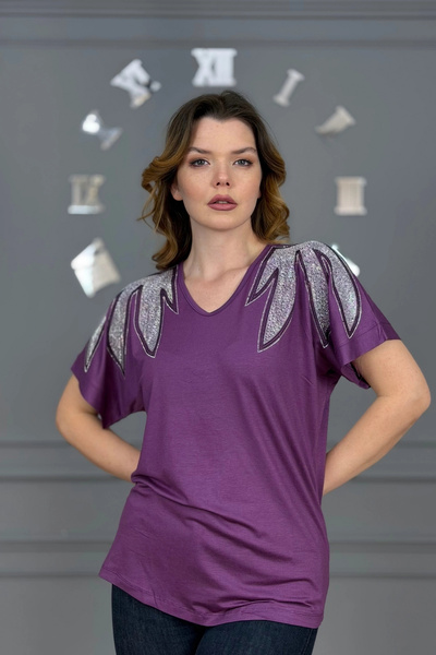 Bİ.GİYSEN Γυναικείο μπλουζάκι MÜRDÜM μεγάλου μεγέθους με λαιμόκοψη σε σχήμα V...