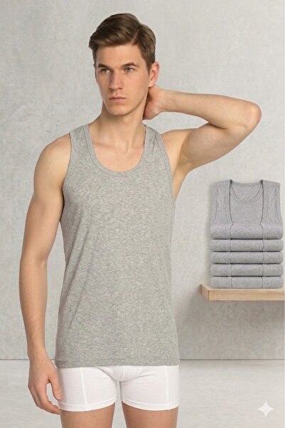 SİERNA Men's Cotton Combed Cotton Undershirts 6-Pack - Gray