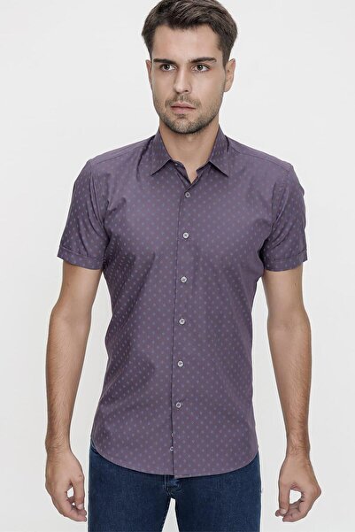 Efor Erkek Slim Fit Füme Kısa Kollu Gömlek G 1474