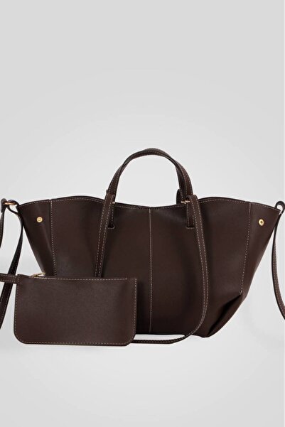 H&D COLLECTİON Τσάντα χειρός και ώμου μεγάλου μεγέθους με δώρο καφέ πορτοφόλι