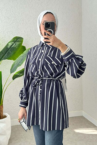 Salih Çelebi Waist Drawstring Hijab Tunic 2200 - Dark Blue