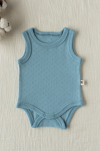 100% Cotton Pointel Snapsuit with Snap Fastener - Blue