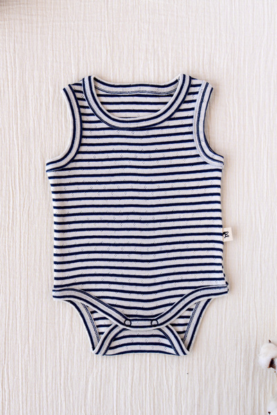 100% Cotton Pointel Snapsuit - Navy Blue Striped