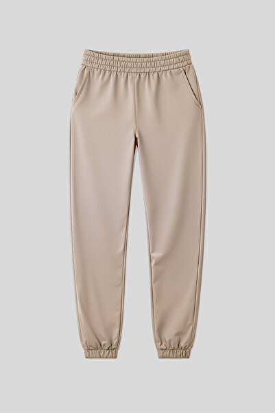 TOMMY LIFE Σκούρο μπεζ ψηλόμεσο γυναικείο παντελόνι φόρμας με τσέπες και ελασ...