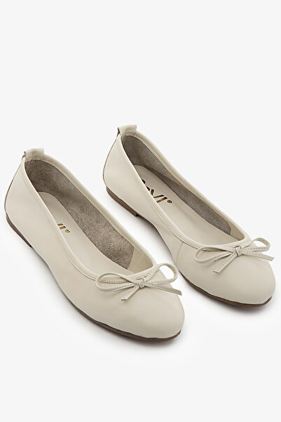 SAYL Γυναικείες μπαλαρίνες σε κρεμ χρώμα από γνήσιο δέρμα με λεπτομέρεια φιόγκου