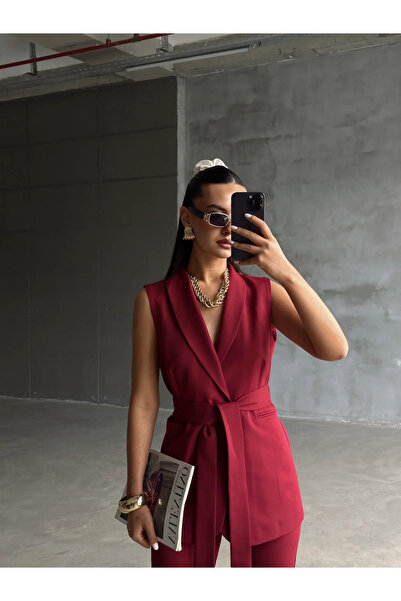 mydukkan.co Bağlamalı Blazer Yelek - Bordo