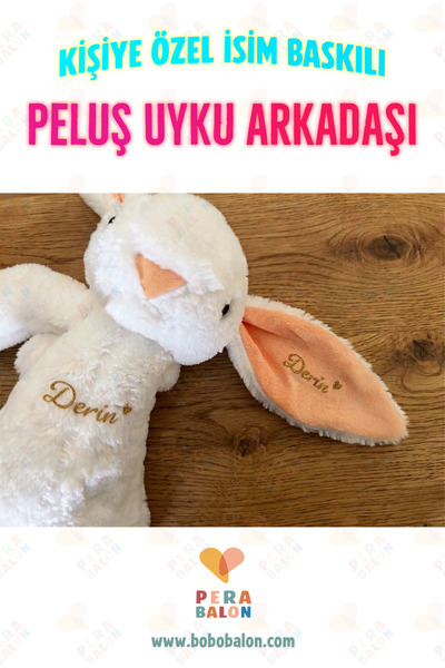 Blur PERA BALON - İsme Özel Uyku Arkadaşı Peluş Tavşan Kişiselleştirilebilir Wellsoft