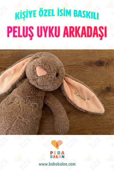 Blur PERA BALON - İsme Özel Uyku Arkadaşı Peluş Tavşan Kişiselleştirilebilir Wellsoft