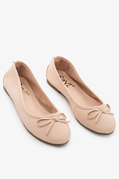 SAYL Γυναικείες μπαλαρίνες από γνήσιο δέρμα σε χρώμα πούδρας με λεπτομέρεια φ...