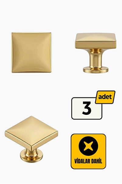 GenelTedarik Lüks Kare Gold Tekli Kulp - Modern Çekmece ve Dolap Kulbu