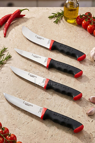 LAZBİSA Soft Grip Mutfak Bıçak Seti Et Ekmek Sebze Bıçağı 4 Lü Set Günlük Kul...