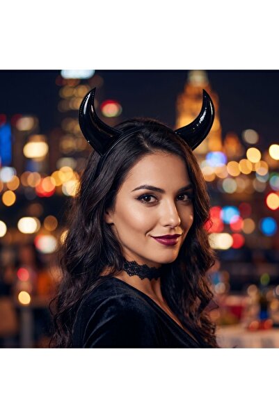 AMSCAN Bandă de Halloween cu coarne negre strălucitoare pentru costume de vră...