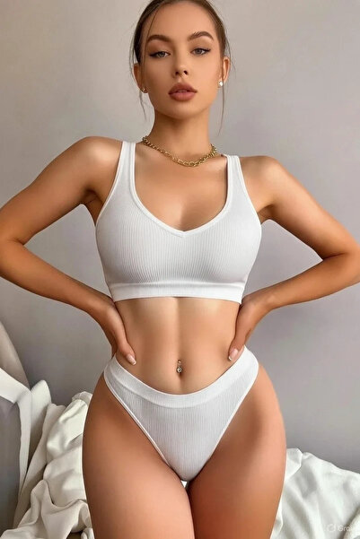 R ROCKBLACK Γυναικείο λευκό σετ σουτιέν στρινγκ χωρίς ραφές – Μοντέρνο, άνετο...