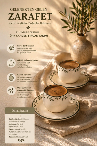 DİVAYS 2’li Yaprak Desenli Seramik Türk Kahvesi Fincan Takımı | Şık ve Doğal ...