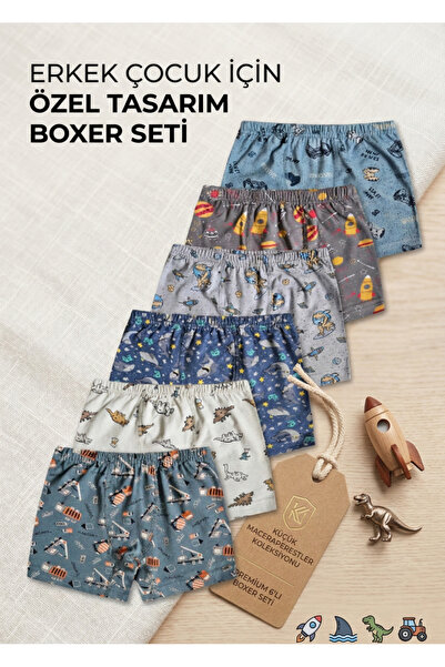 Şenay 6 Πακέτο Economy για αγόρια - 100% βαμβάκι, εμπριμέ μπόξερ