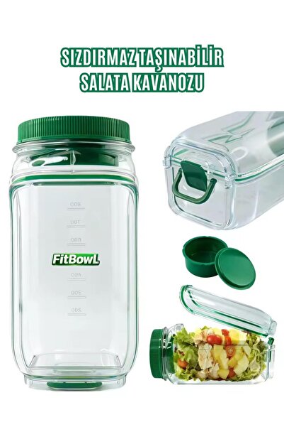 Puzzle Store FitBowl Sızdırmaz Taşınabilir Salata Kavanozu 1000ml – Yan Çevri...