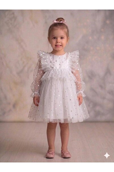 penu baby kids Φόρεμα για κοριτσάκι με στάμπα White Star, με βολάν στο μπροστ...