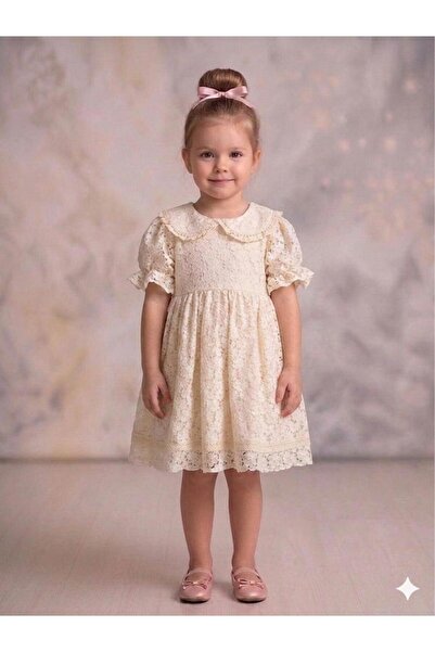 penu baby kids Rochie de fete ecru cu model floral - Angelika