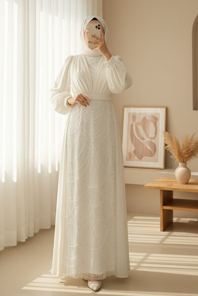 Modamorfo Βραδινό φόρεμα από σιφόν με ζώνη και λεπτομέρειες από χάντρες και π...