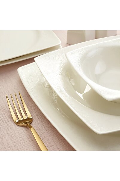 Emsan Fine Bone Meyra 61 Parça 12 Kişilik Kare Yemek Takımı