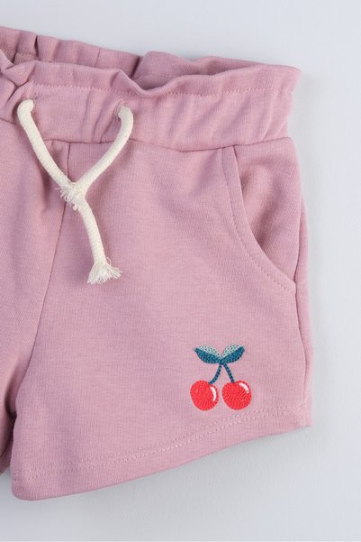 Bondberro Pantaloni scurți de bază pentru fete, brodați cu cireșe, 100% bumbac (trandafir uscat)