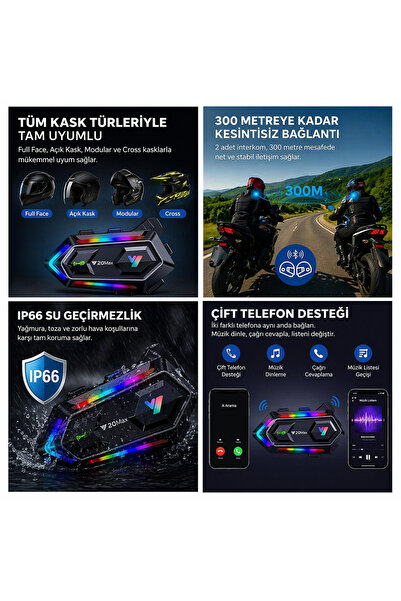 alpotekno BLIC Y20 Max Bluetooth 5.3 Motosiklet Kask Intercom Kulaklık – Su G...