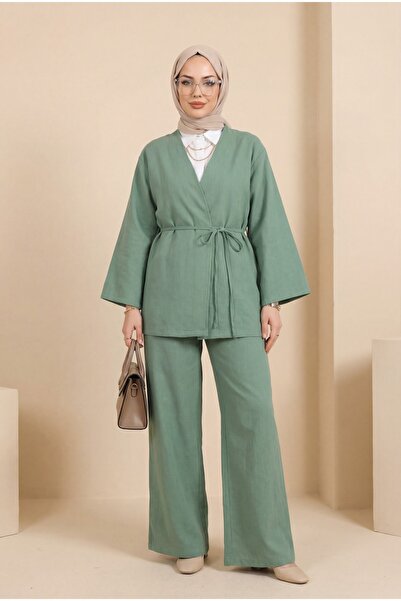 Modamorfo Σετ κιμονό με παντελόνι μπούκλα μπροστά -Μέντα