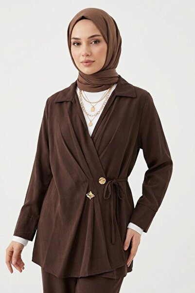 Naknaku Double Buttoned Lace-Up Tunic-Brown