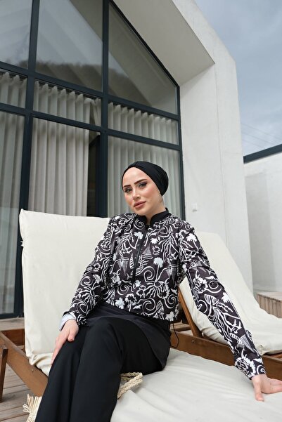 lurex moda Yarım Dijital Baskılı Tesettür Mayo