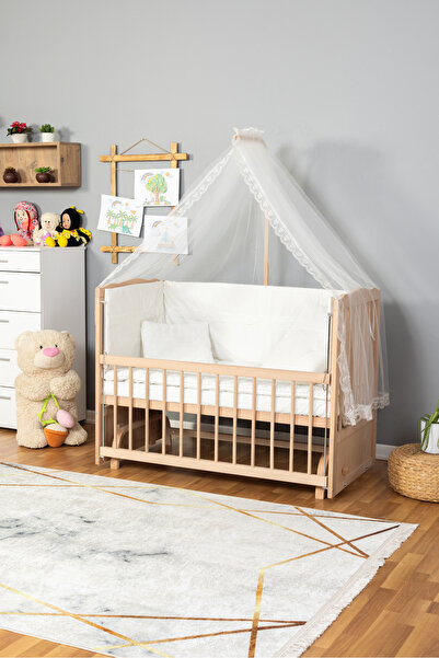 Mother Side Baby Crib Natural Wooden 60x120 - Organic Sleeping Set and Bed Included