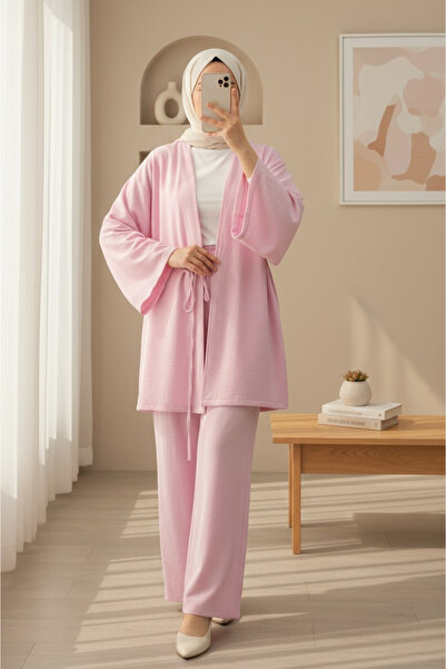 Modamorfo Σετ κιμονό με παντελόνι που δένει μπροστά - ροζ
